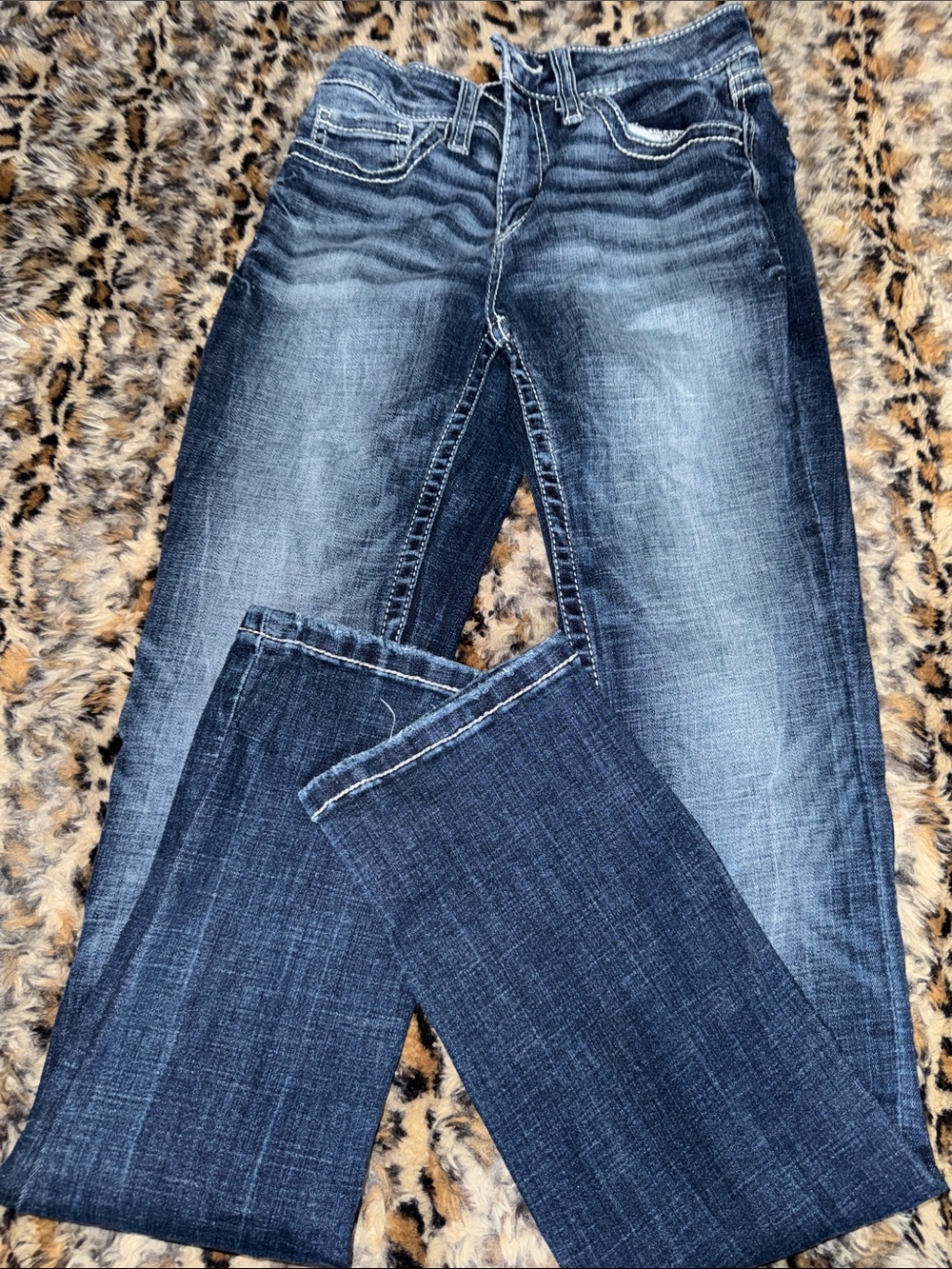 Girls Dark Blue Faded Straight-Leg Jeans